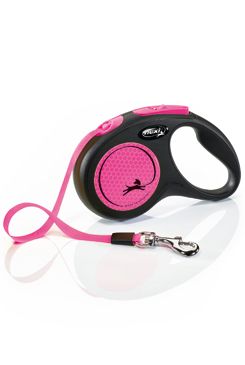 Vodítko FLEXI Neon New S pásek 5m/15kg černá/růžová